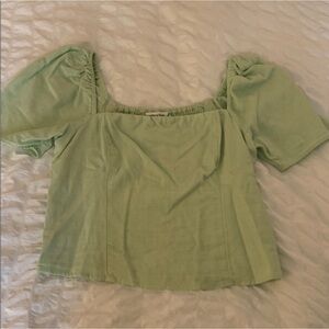 Abercrombie & Fitch Puff Sleeve Smocked Back Top - Light Green (Size Medium)